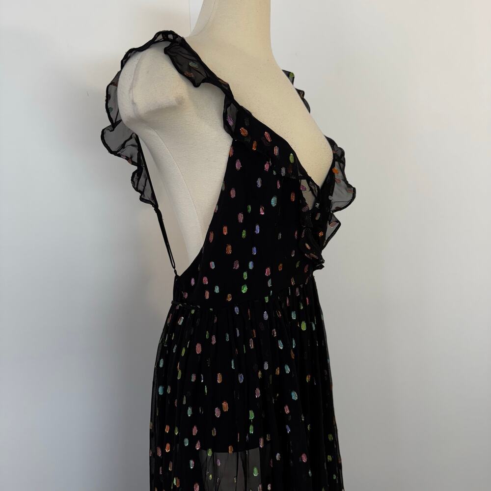 Michael Costello x Revolve Natalie Maxi Dress in Black Rainbow Dots M NWT - Picture 7 of 15